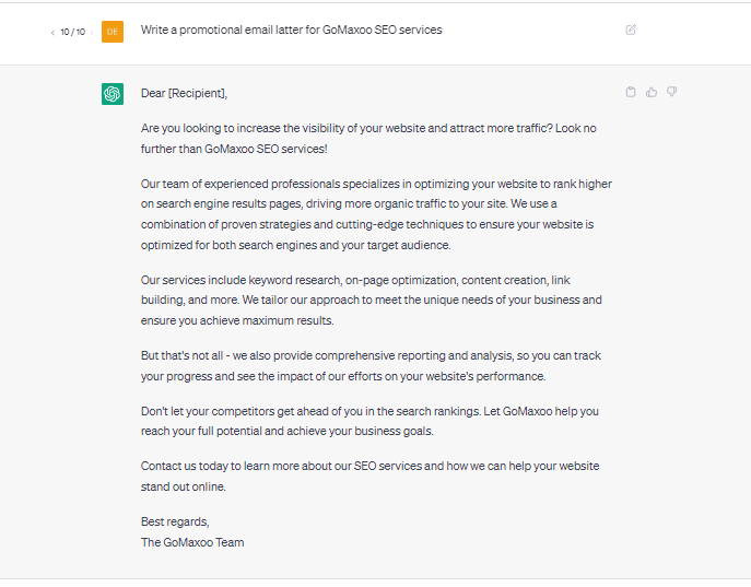 promotional email letter for GoMaxoo SEO services