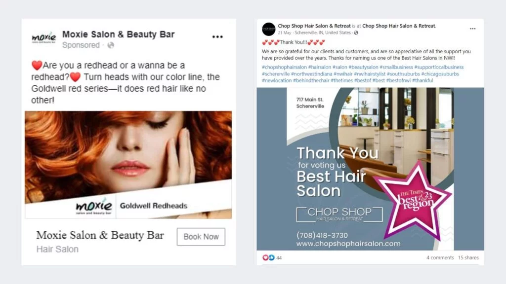 local social media ads for salon