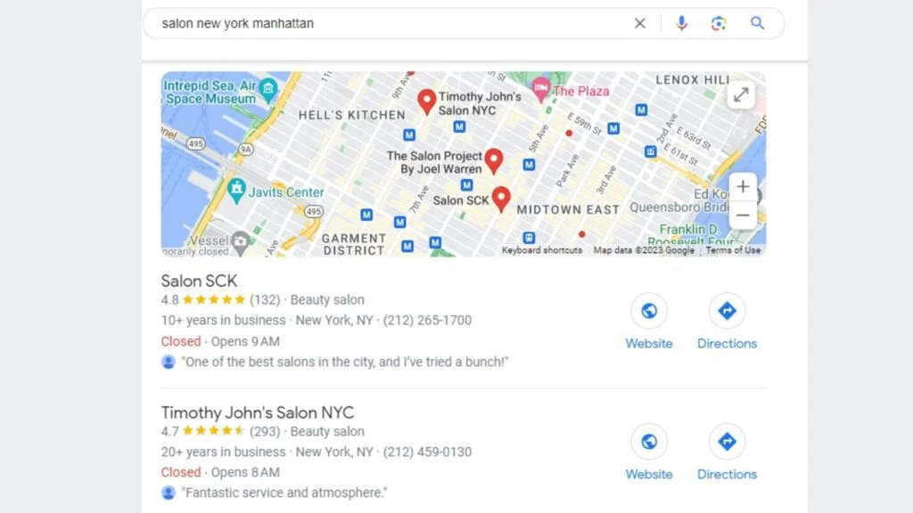 local results for Salons