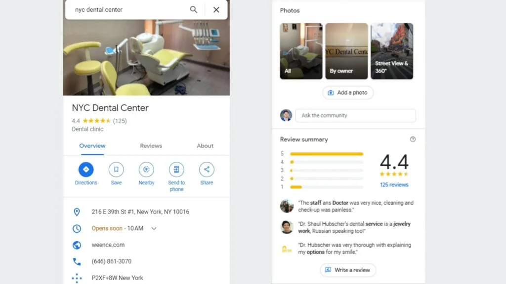 google business profile for dentists