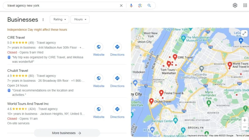 local results for travel agency