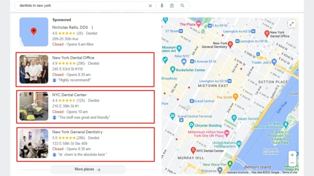 local seo results for dentists