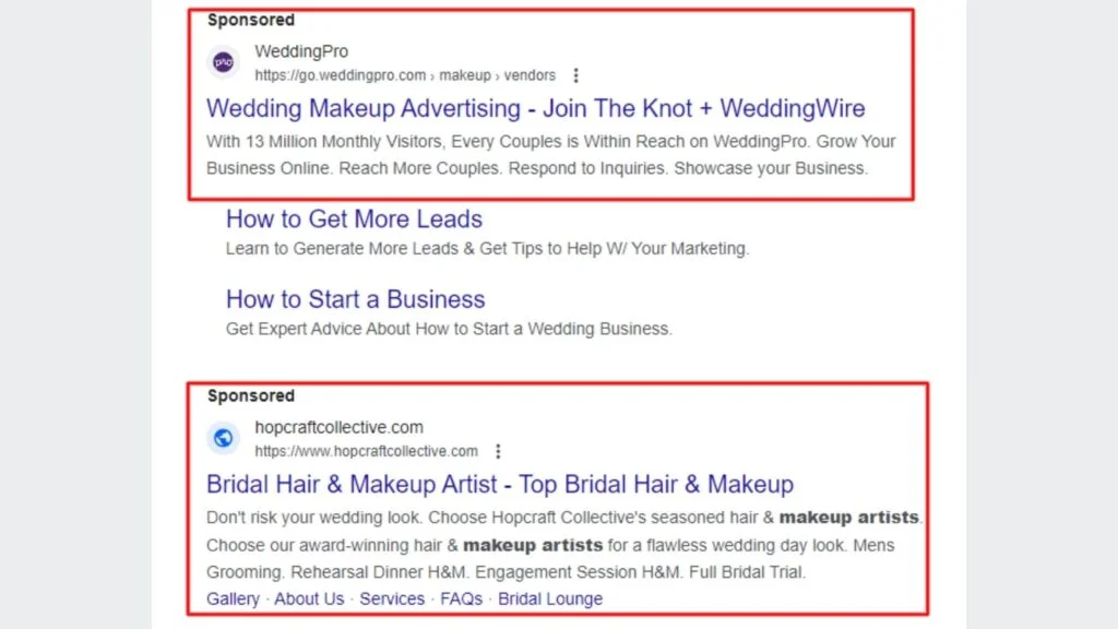 search ads for makeup artists