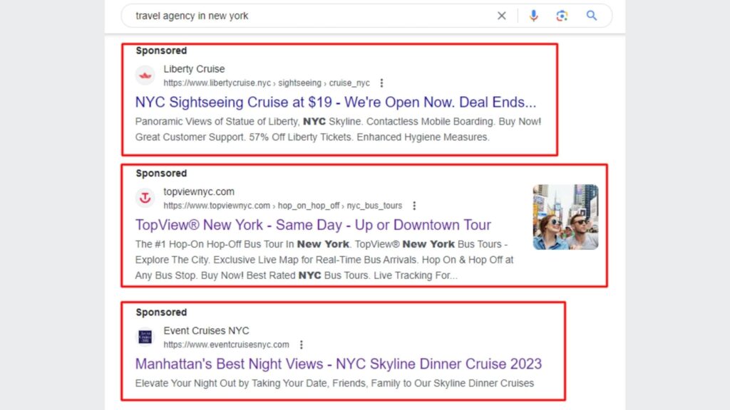 search ads for travel agency