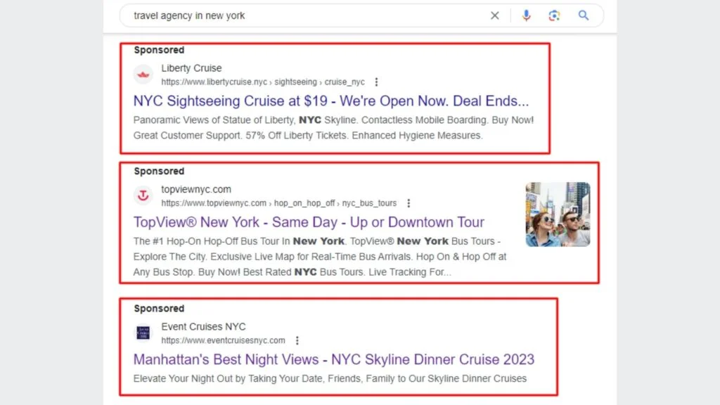 search ads for travel agency