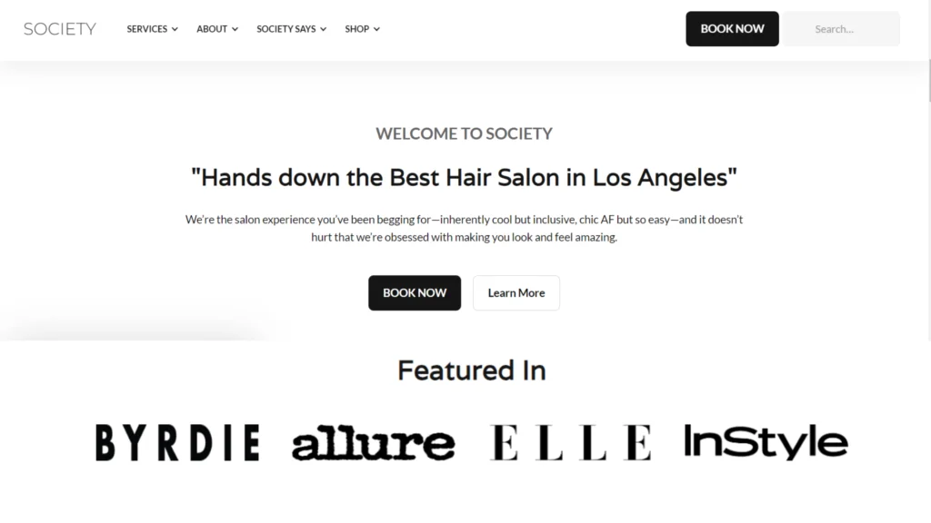 
salon landing page